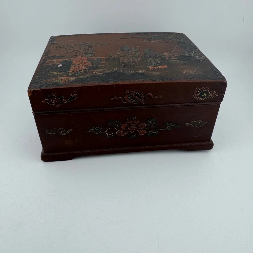 Vintage Lacquer Trinket Box Small Brown Fair Vintage Japanese Chinoiserie Wood